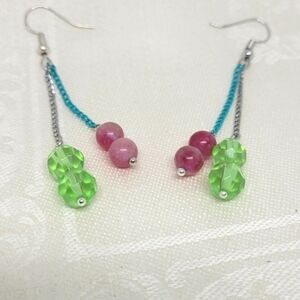 Real Watermelon Turmaline Beads And Crystal Beads 925 Earrings